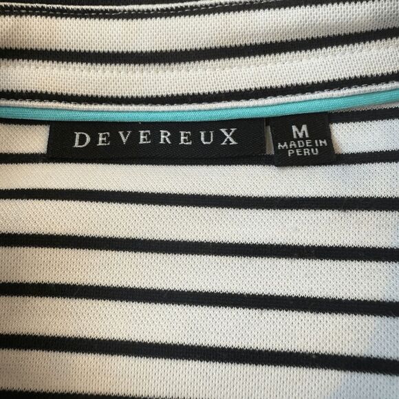 Devereux Men's Striped Collared Long Sleeve Polo Shirt Black White Size Medium - Picture 5 of 9